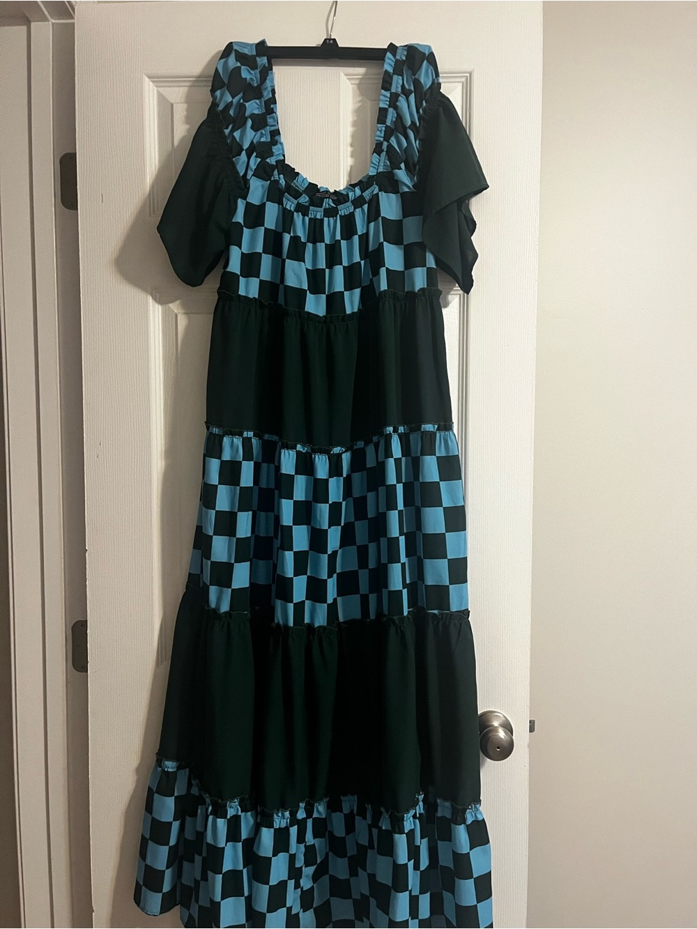 Dressed in LALA Blue and Black Check Tiered Maxi Dress